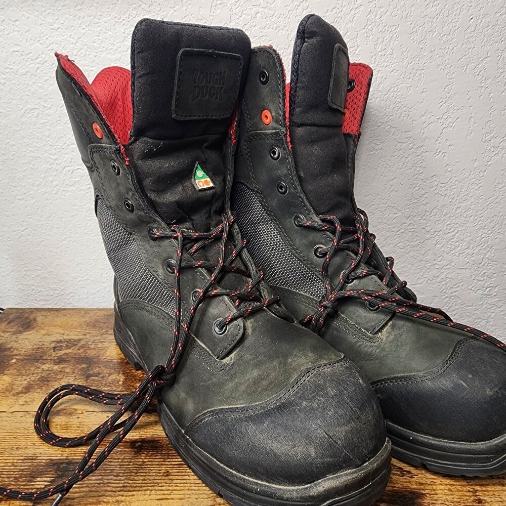 Tough Duck Men's Steel Toe Size 10.5 Black Red Work Boots Acid Oil Slip Resist